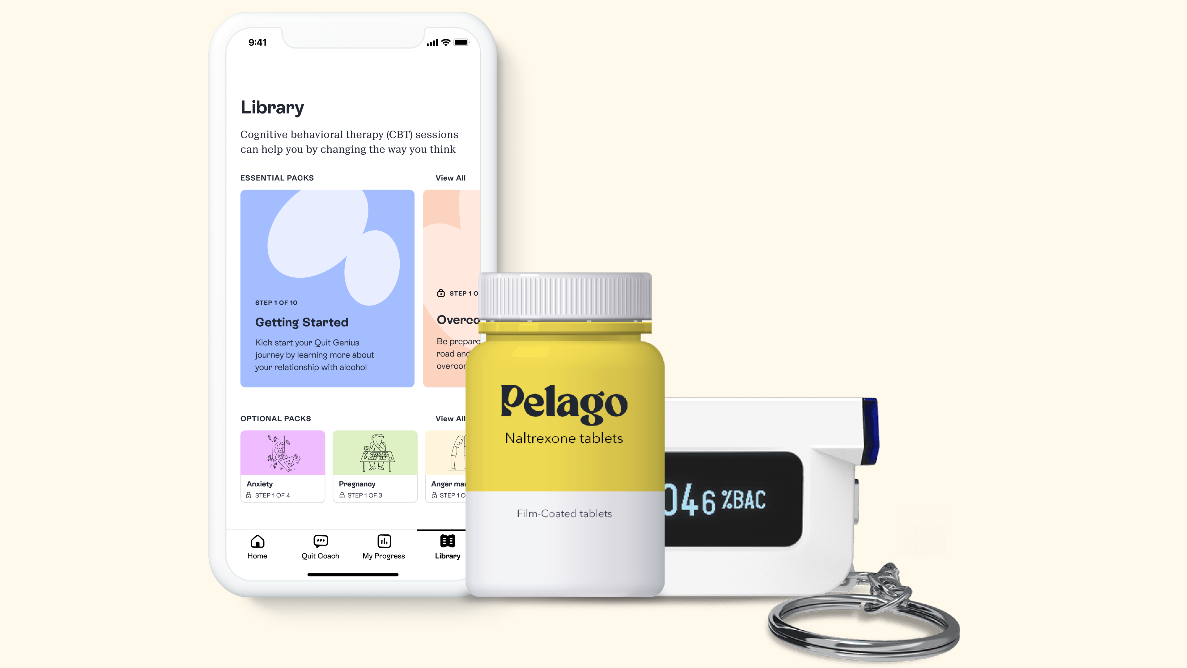 Pelago alcohol program tools: app, medication, and breathalyzer